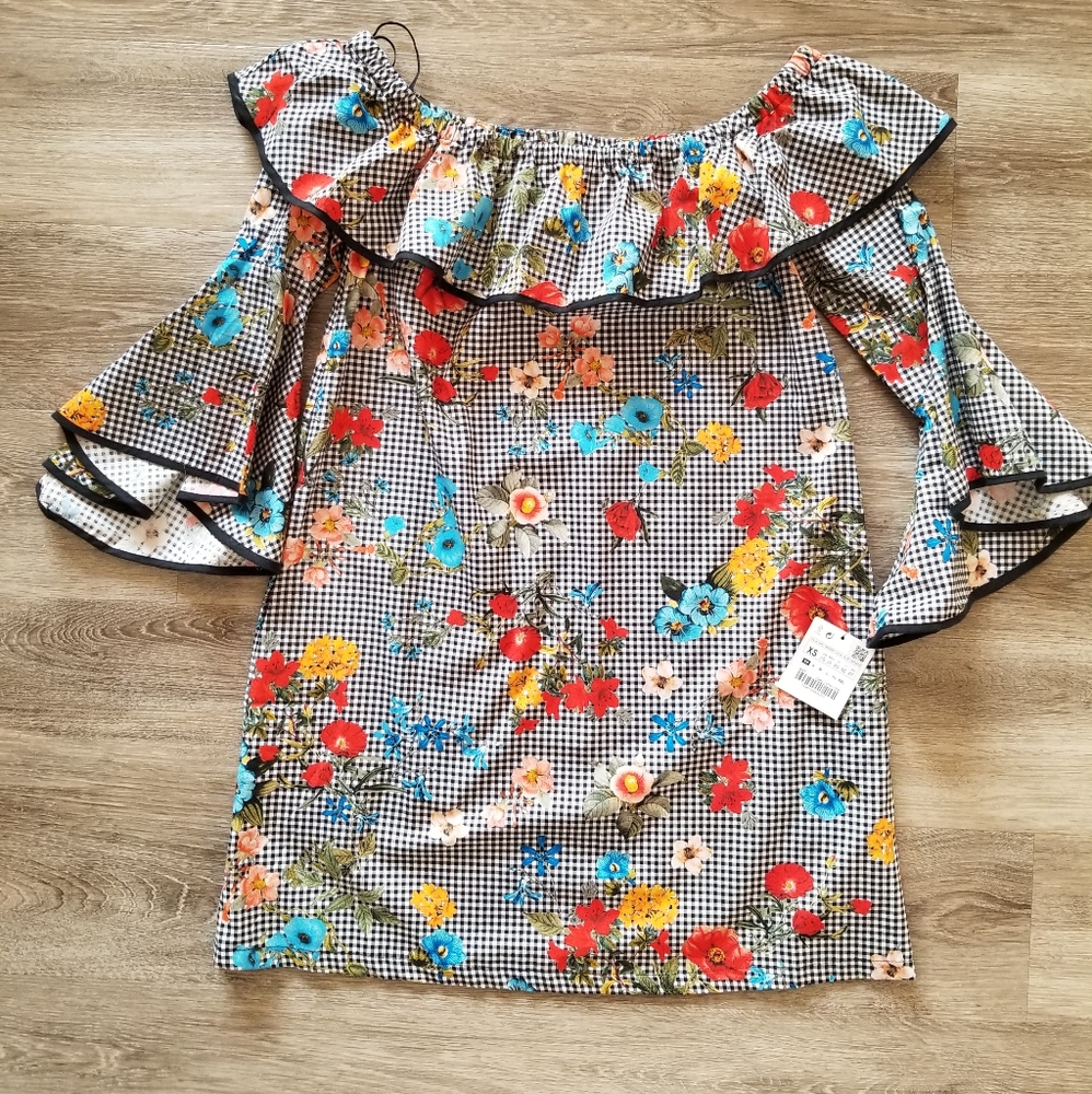 Zara checkered floral dress, size XS